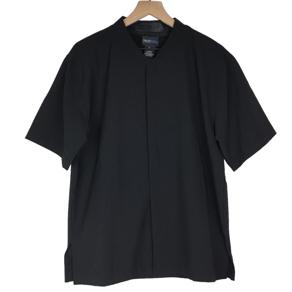 YEAH BABY Stefano Luxury Spa Uniform Scrub Top Solid Black Zip Up Size Small NWT